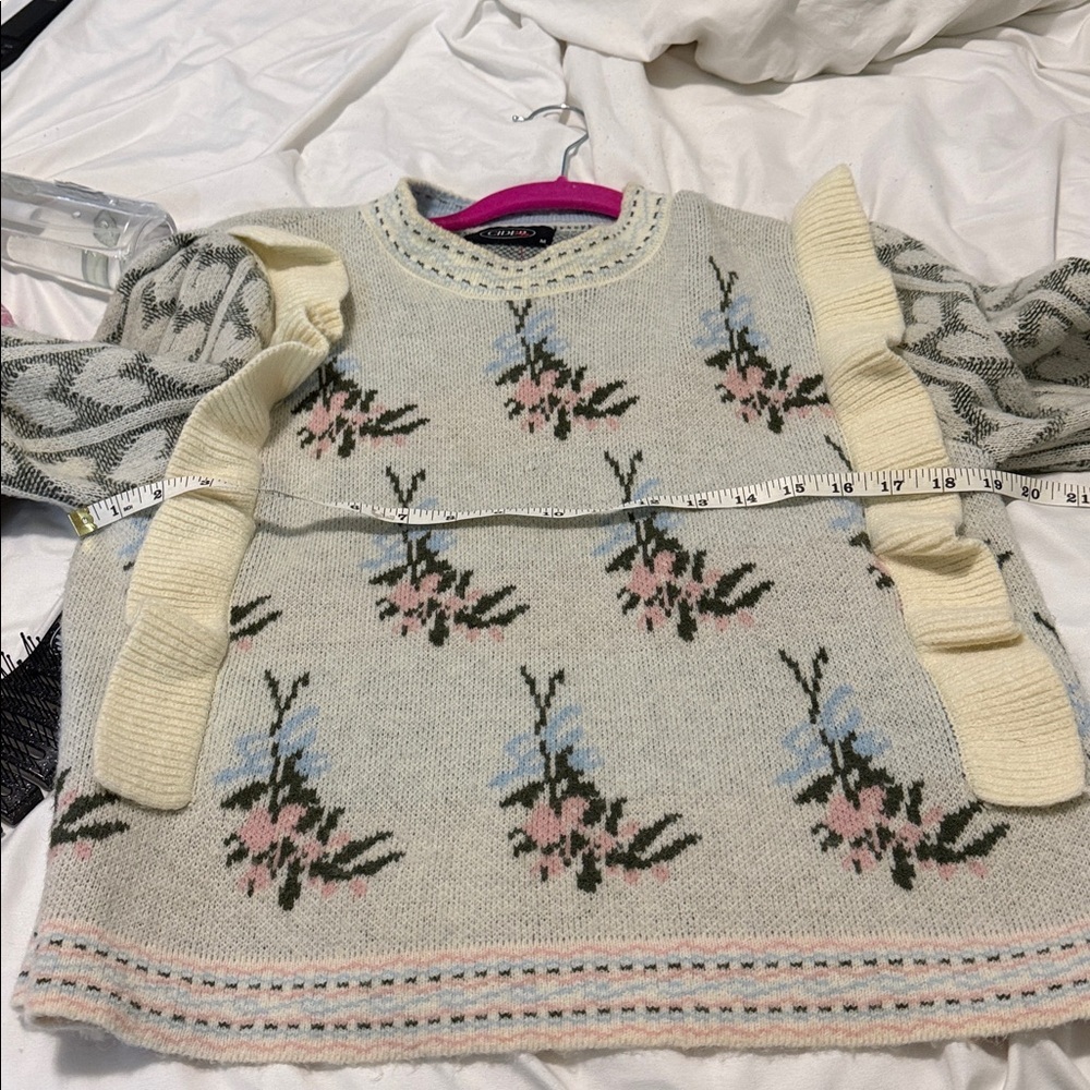 Cider Floral Ruffle Sweater - Cream and Pink - Picture 7 of 7